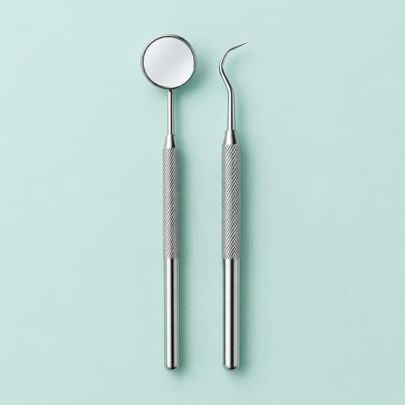 Illustrative dental mirror and cleaning instrument